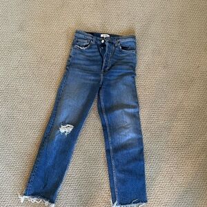 Re/Done Blue Distressed Ankle Jeans